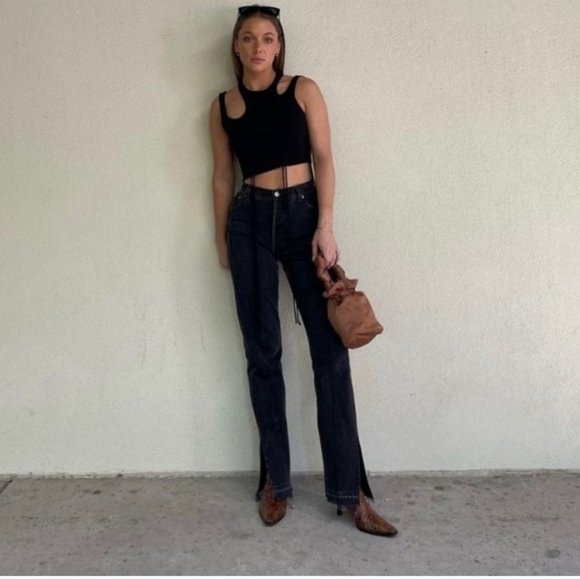 EB Denim Unraveled Black Washed Spilt Hem High Rise Size 30 Button Fly New - Picture 10 of 10